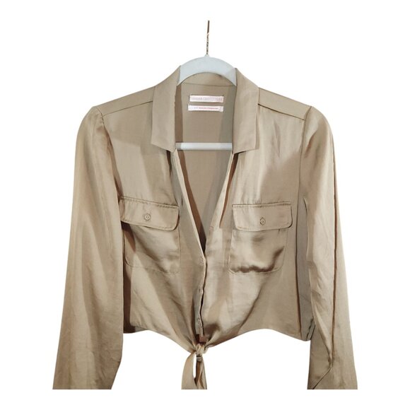 Urban Outfitters Logan Cropped Satin Tie-Front Button-Down Top Women's Small - Picture 4 of 8